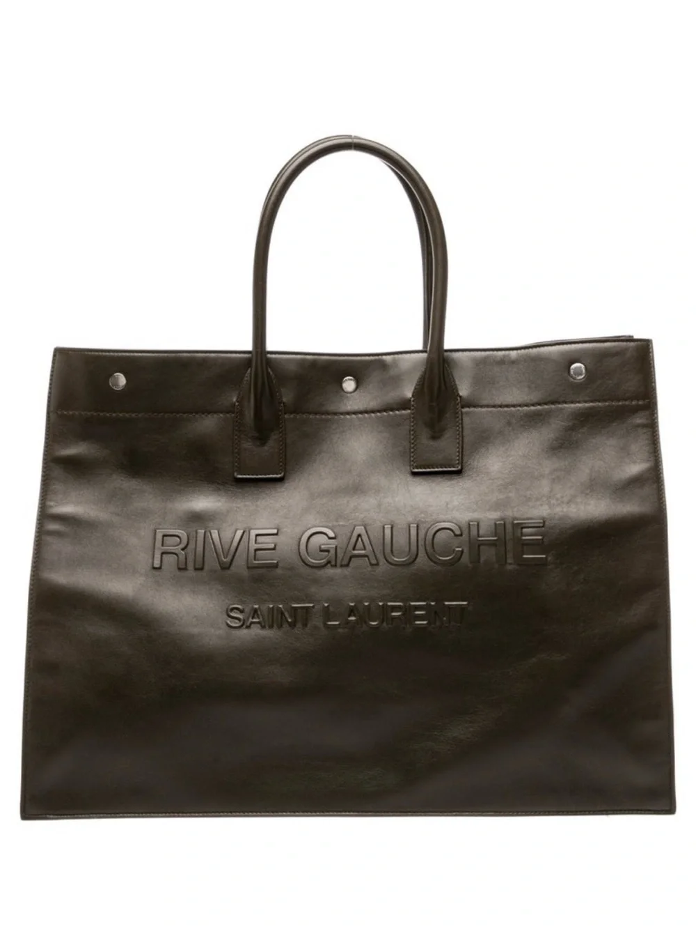 Saint Laurent Rive Gauche Large Leather Tote in Dark Brown